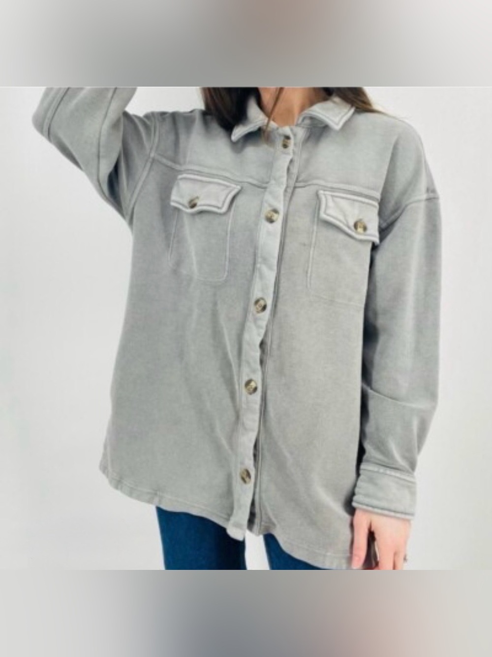 Aerie Oversized Gray French Terry Shacket Jacket Size Large